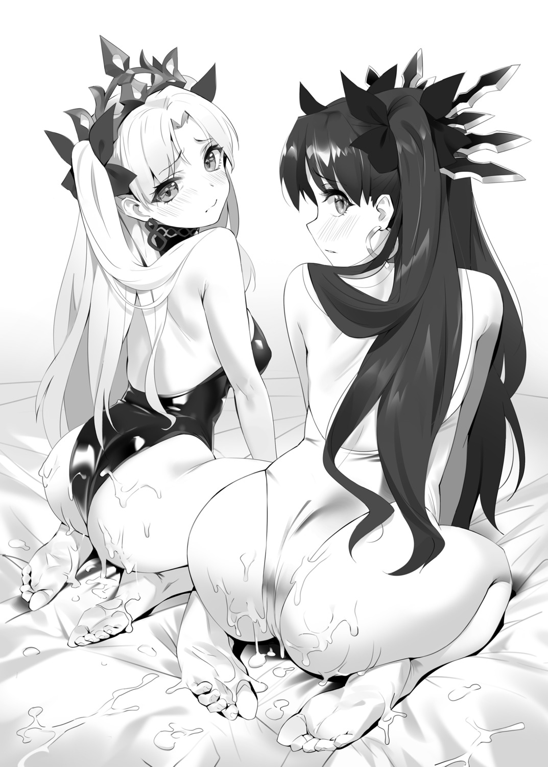 ass cum ereshkigal_(fate/grand_order) fate/grand_order feet ishtar_(fate/grand_order) leotard monochrome yd_(orange_maru)