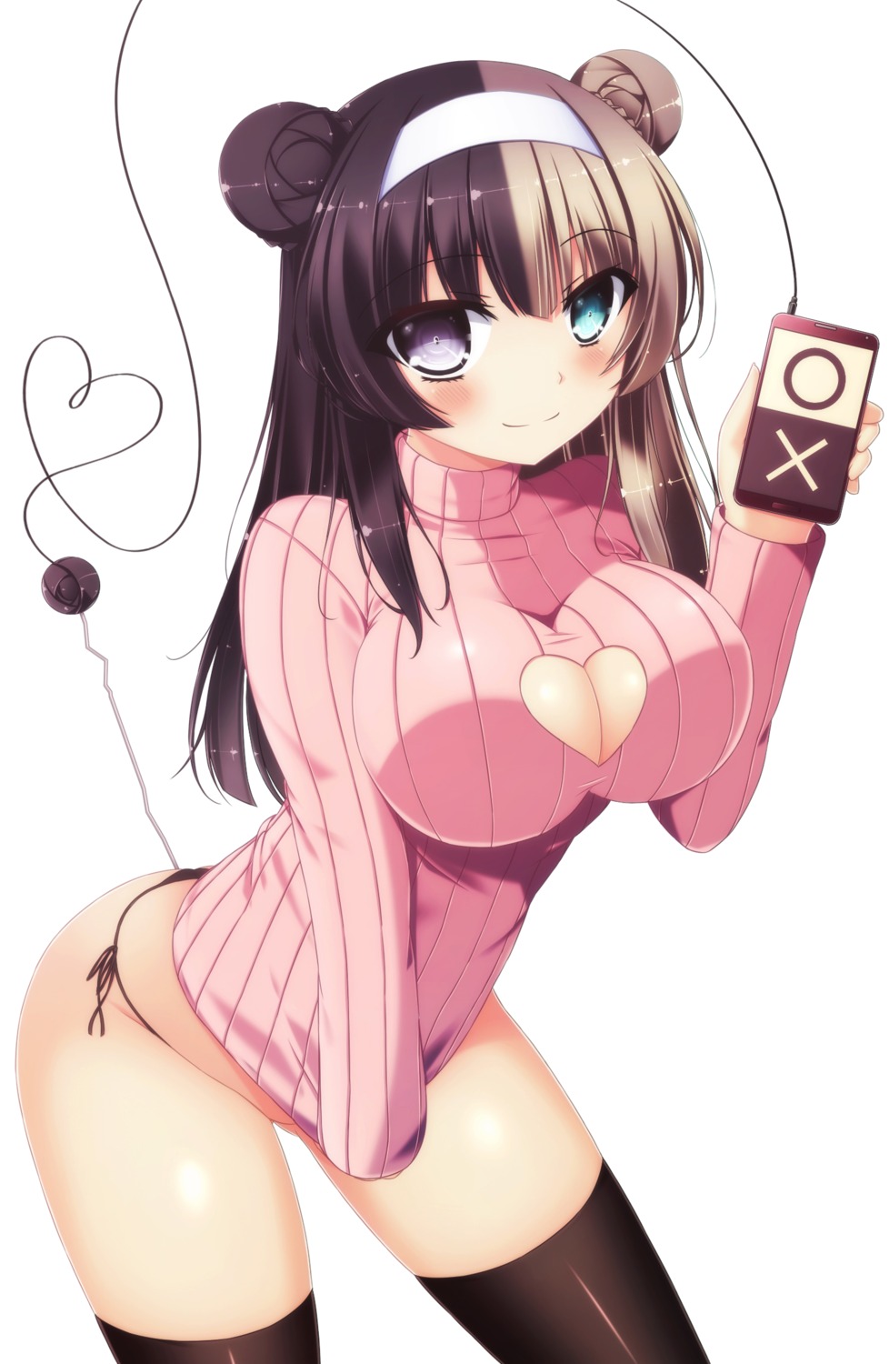 a1q2sw cleavage heterochromia pantsu string_panties sweater thighhighs