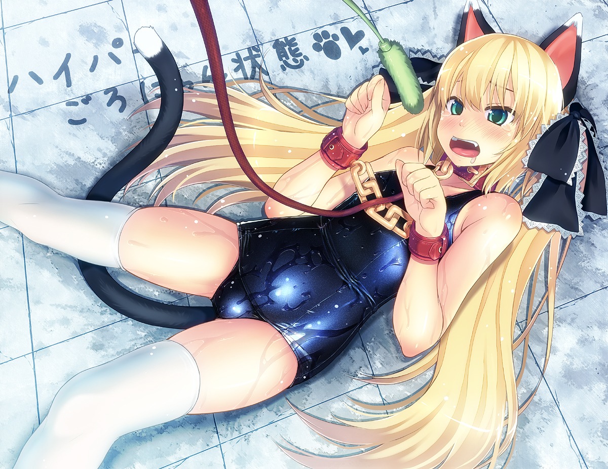 amamiya_minato animal_ears bondage nekomimi school_swimsuit swimsuits tail thighhighs wet_clothes