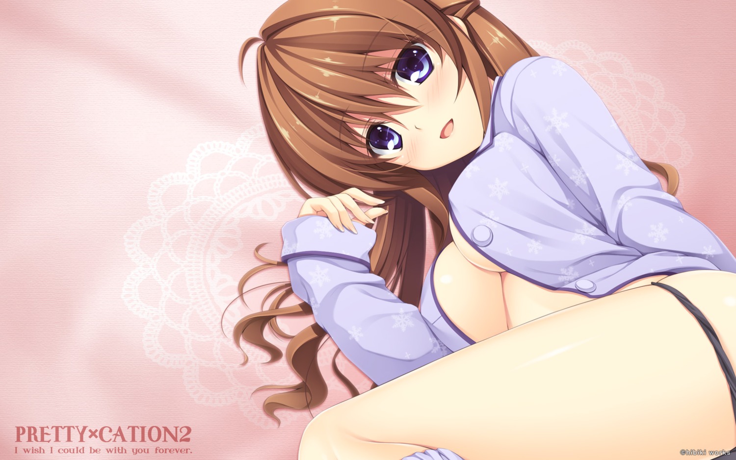 asami_asami erect_nipples hayase_chitose hibiki_works no_bra open_shirt pajama pantsu panty_pull pretty_x_cation_2 wallpaper