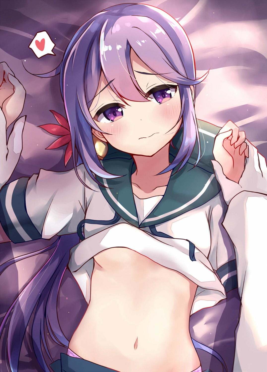 akebono_(kancolle) kantai_collection no_bra pantsu seifuku shirt_lift soramuko underboob