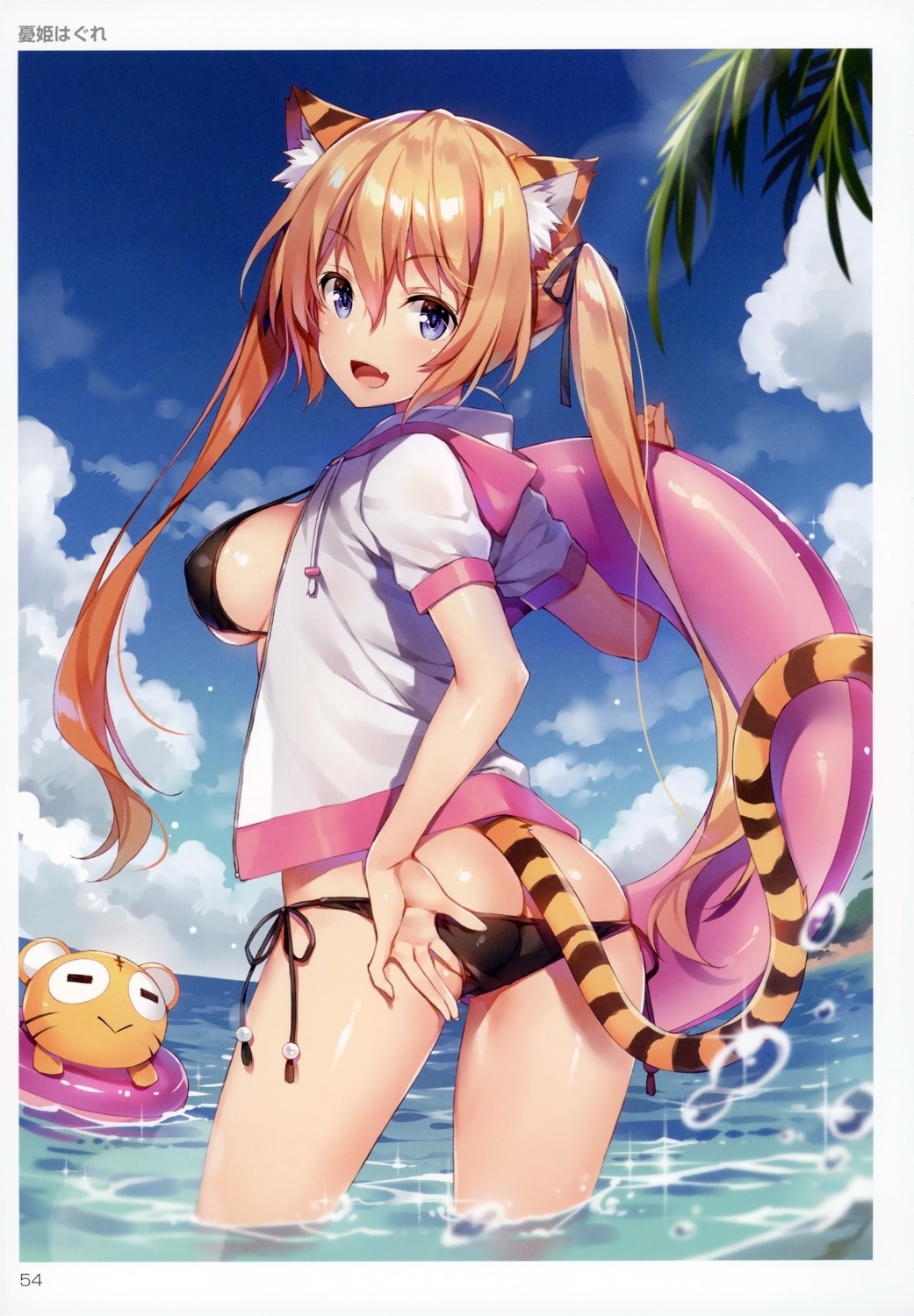 animal_ears ass bikini open_shirt panty_pull swimsuits tail toranoana underboob wet yuuki_hagure