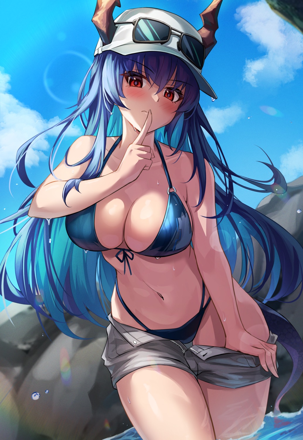 acso arknights bikini ch'en_(arknights) horns megane swimsuits tail undressing wet