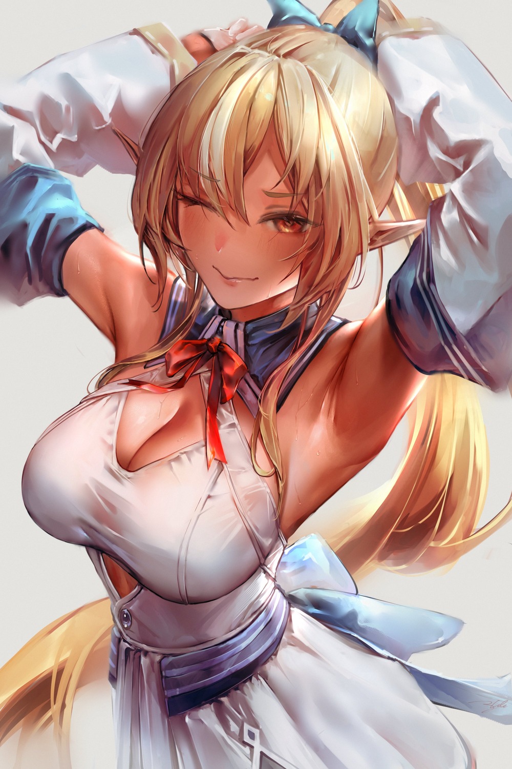 cleavage elf hololive hyde_(tabakko) pointy_ears see_through shiranui_flare wet