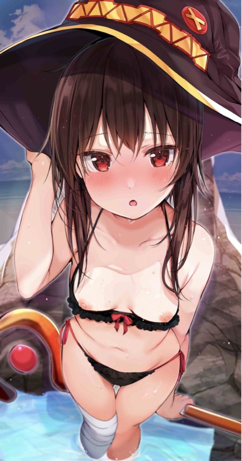 bandages bikini breasts kono_subarashii_sekai_ni_shukufuku_wo! megumin nipples rouka swimsuits weapon wet witch