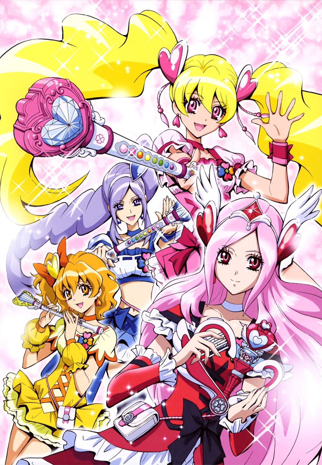 aono_miki dress fresh_precure! higashi_setsuna kamikita_futago momozono_love precure weapon yamabuki_inori