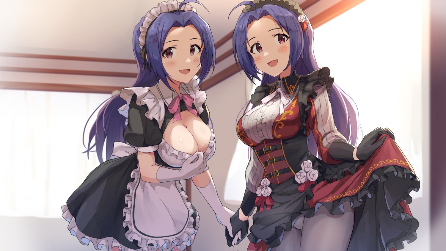 maid miura_azusa no_bra pantsu pantyhose shuucream_(syuichi) skirt_lift the_idolm@ster undressing wallpaper