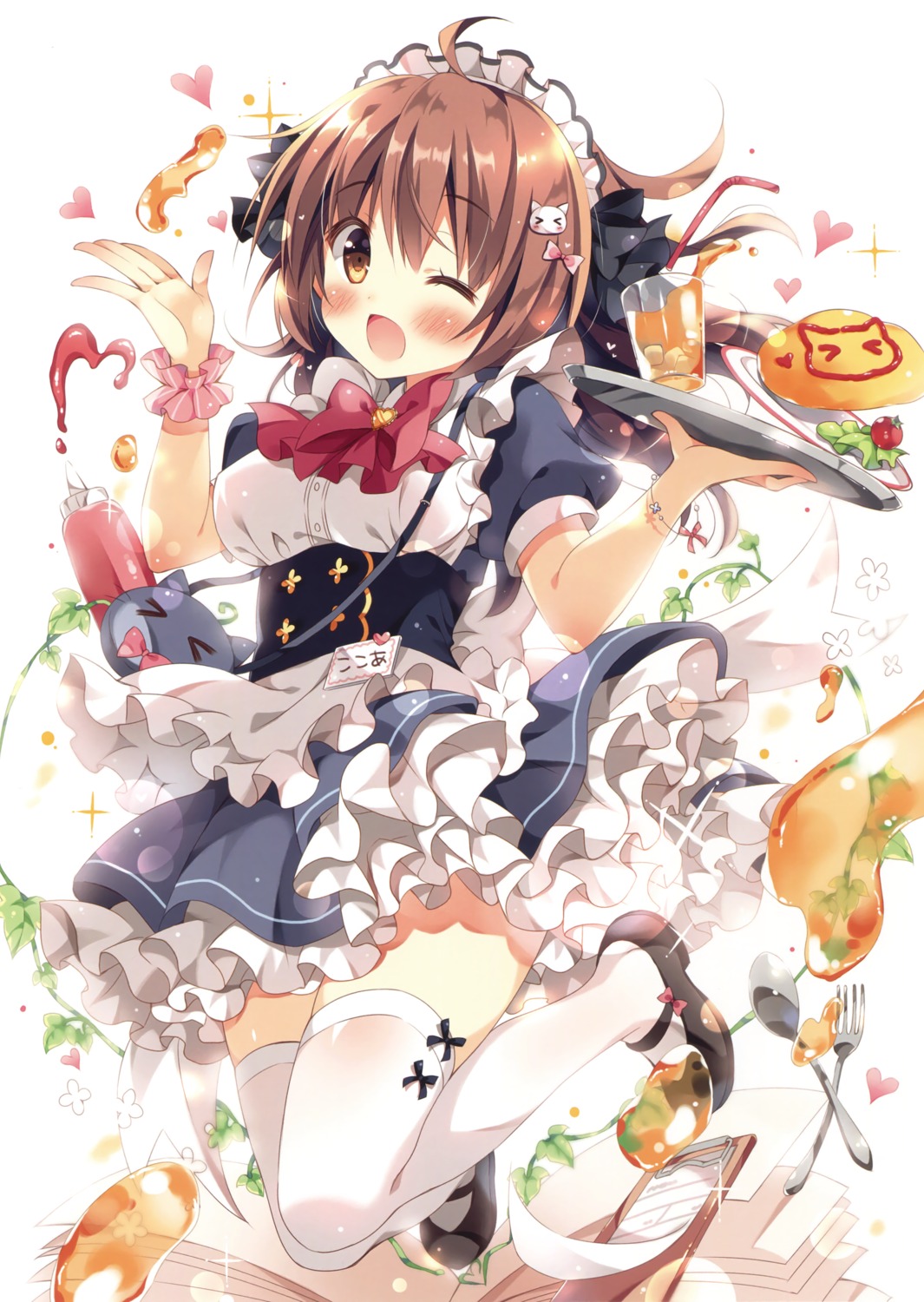 cocoa_(pan) maid pan thighhighs waitress