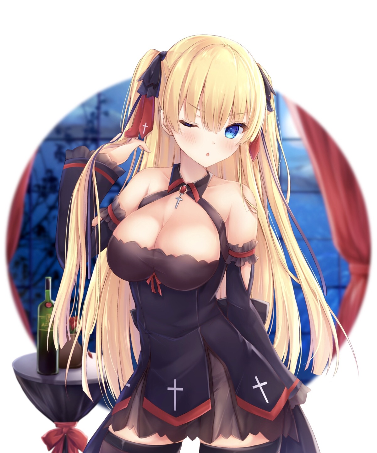 azur_lane cleavage kiri_serea no_bra sussex_(azur_lane) thighhighs