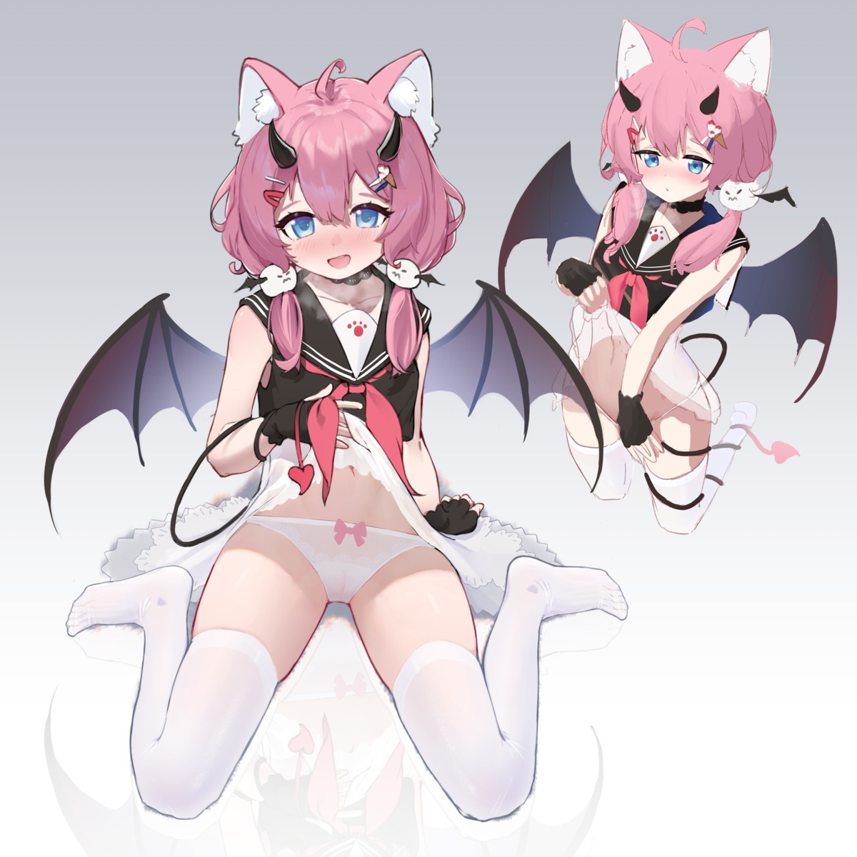 animal_ears horns indie_virtual_youtuber loli nekomimi nopan pantsu sakurada_hane skirt_lift tail thighhighs wings xintianou