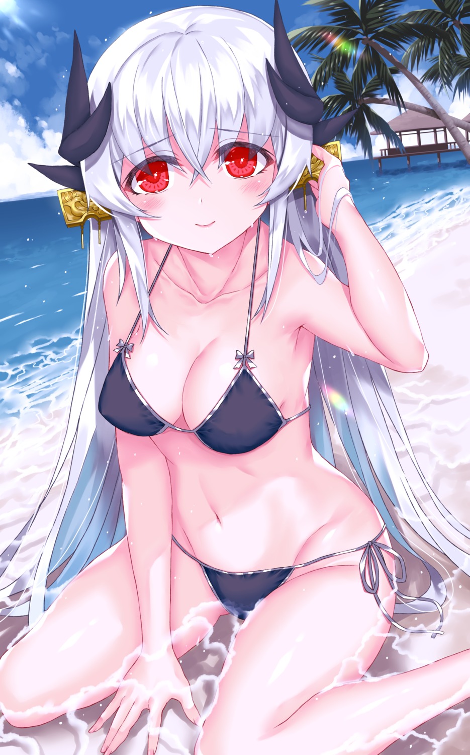 bikini fate/grand_order horns kiyohime_(fate/grand_order) morizono_shiki swimsuits wet