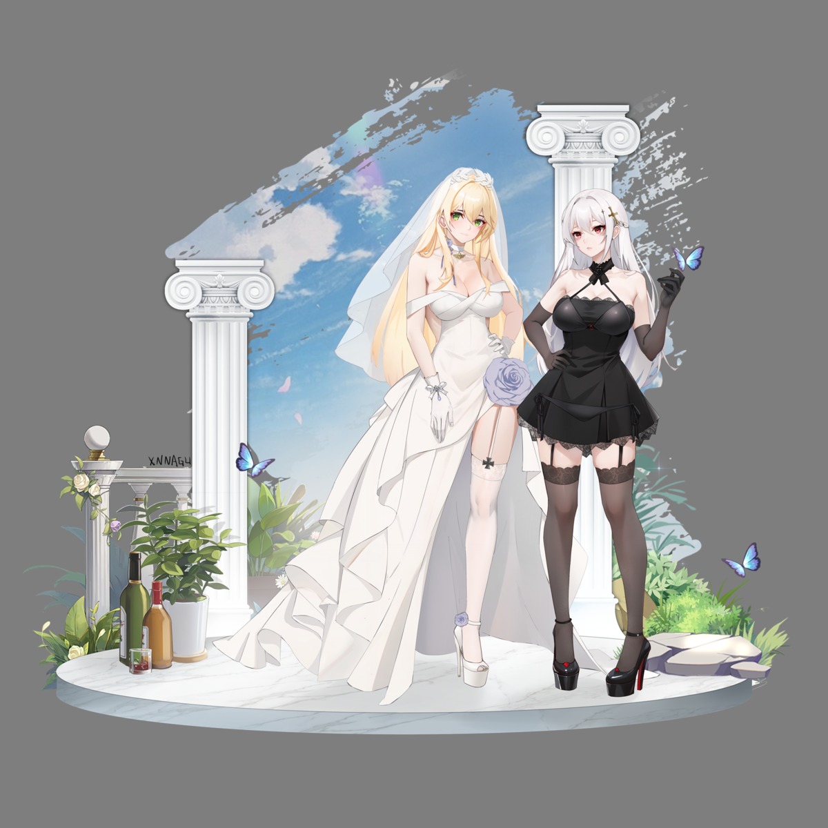 dress girls_frontline heels no_bra stg44_(girls_frontline) stockings syngeloussier thighhighs transparent_png wedding_dress