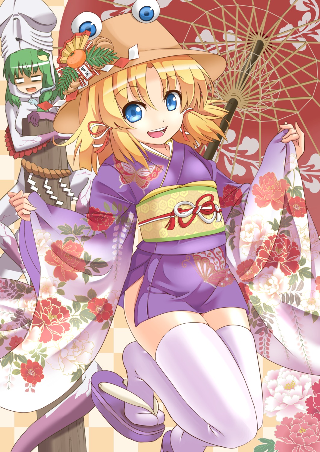 kimono kochiya_sanae moriya_suwako taishi thighhighs touhou