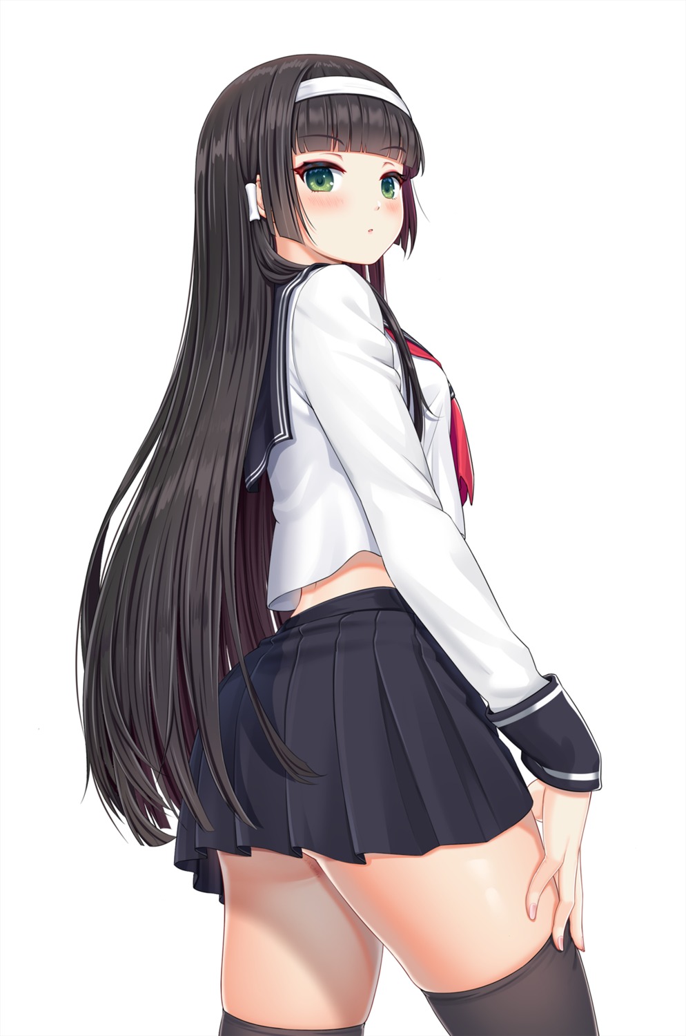 ass bishoujo_mangekyou bishoujo_mangekyou_-kotowari_to_meikyuu_no_shoujo- renge_(bishoujo_mangekyou) satomi_(745684552) seifuku skirt_lift thighhighs