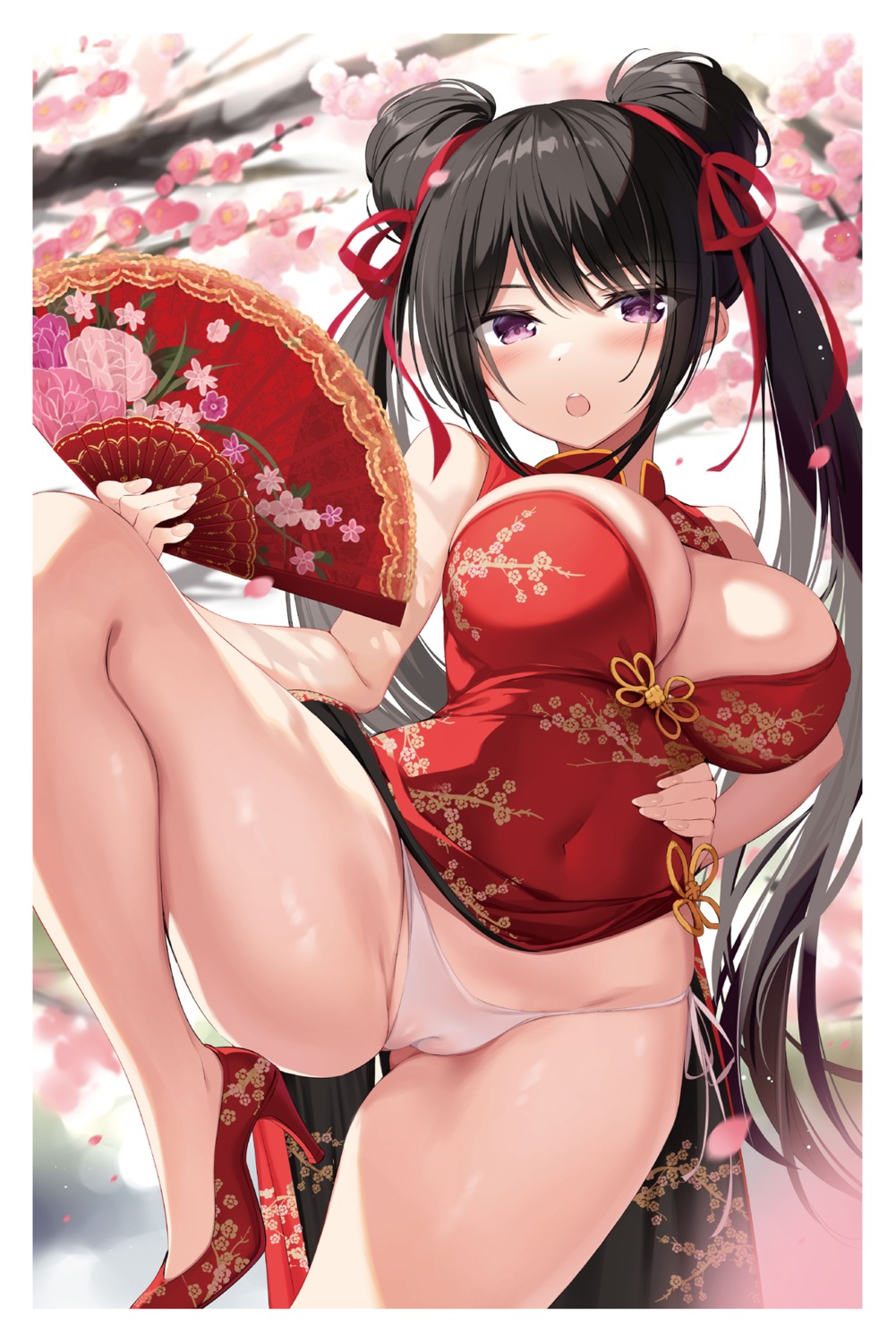 cameltoe chinadress cleavage heels oryou pantsu skirt_lift