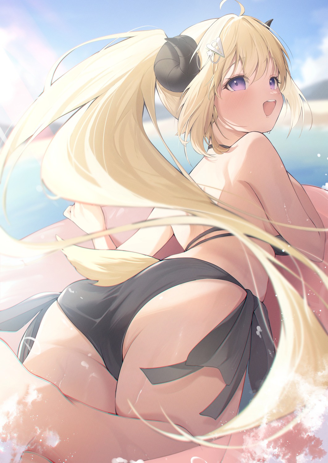 ass bikini eat_some_cookie hololive horns swimsuits tail thong tsunomaki_watame