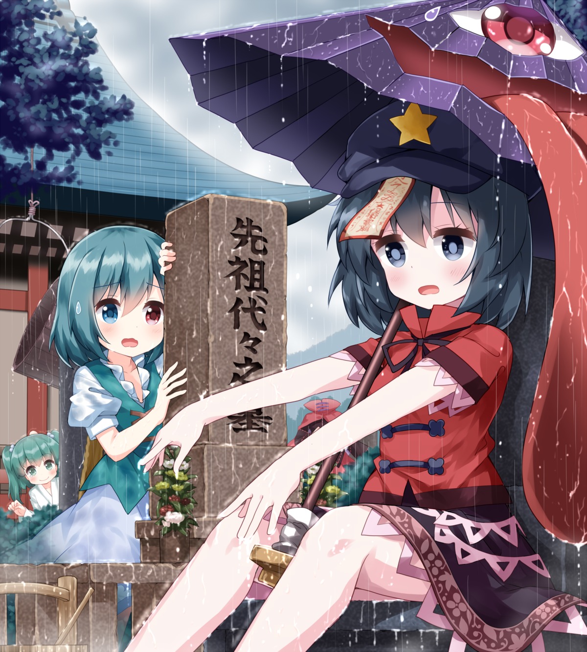 ruu_(tksymkw) skirt_lift touhou umbrella wet