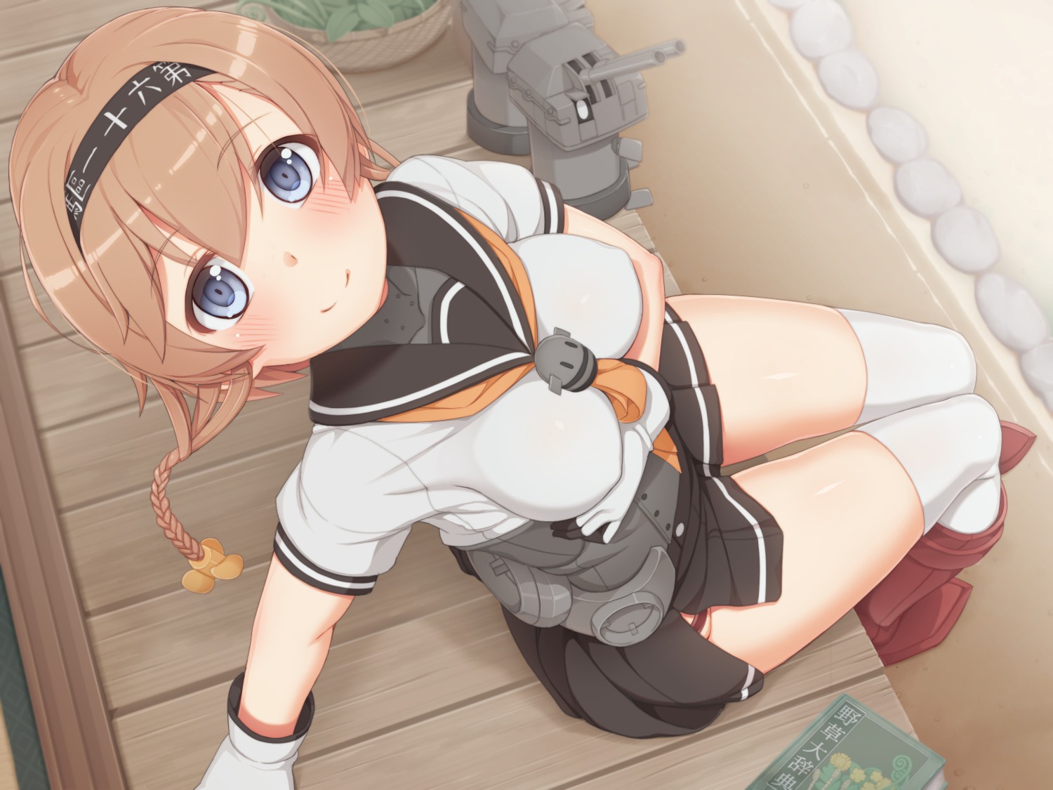 breast_hold kantai_collection pantsu seifuku tachimi_(basue) teruzuki_(kancolle) thighhighs