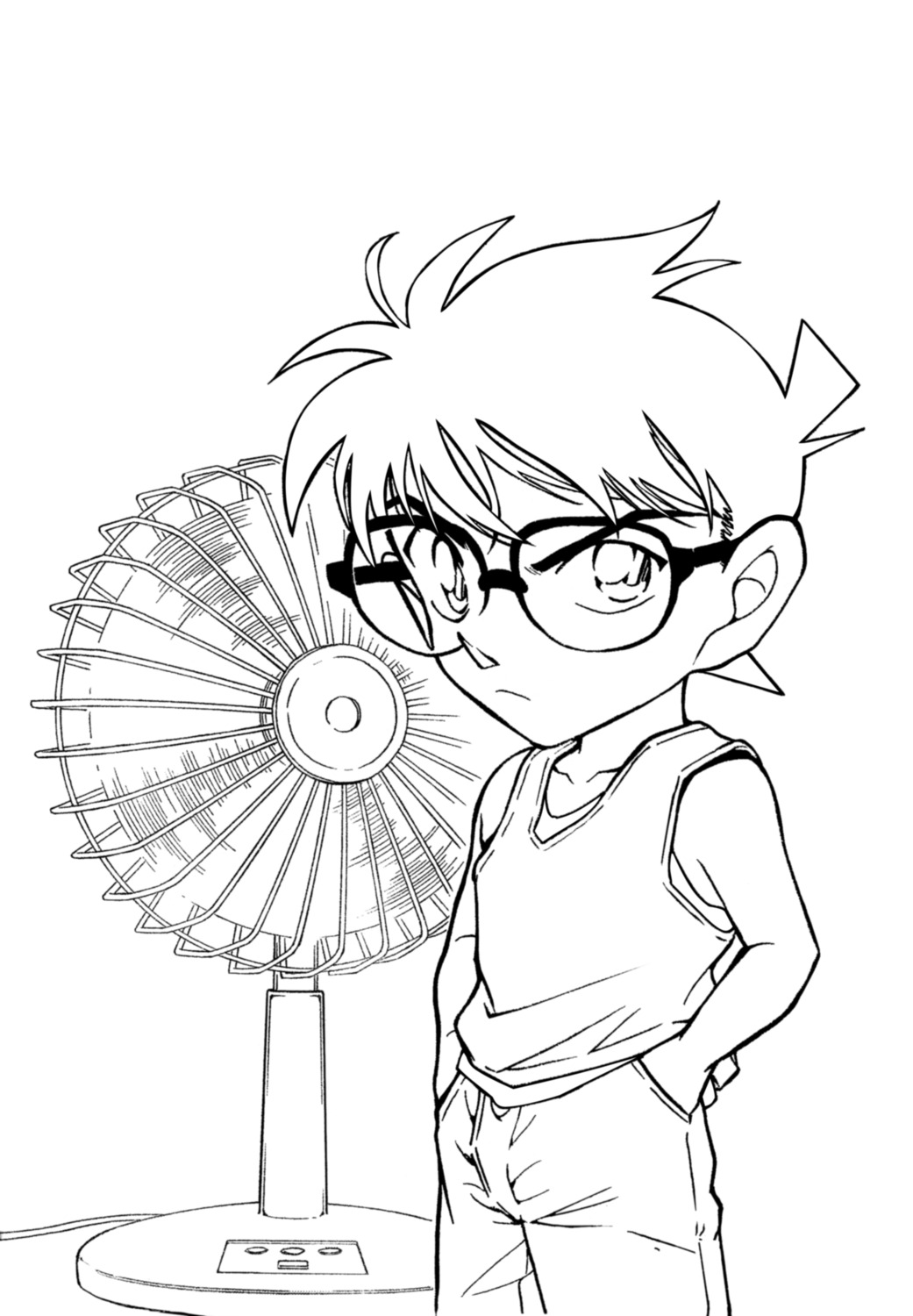 aoyama_goushou detective_conan edogawa_conan line_art male megane monochrome