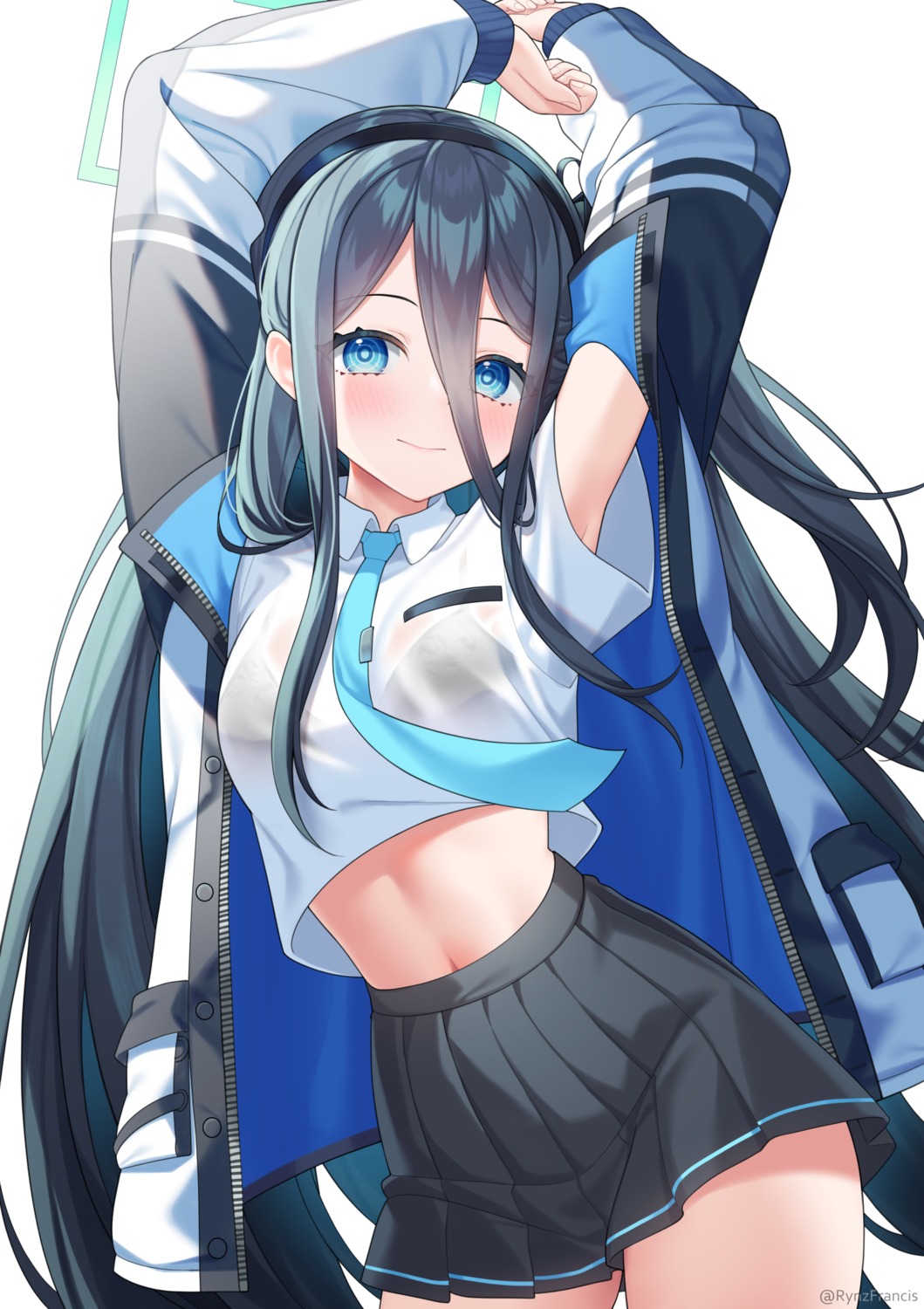 blue_archive bra halo rynzfrancis see_through seifuku shirt_lift tendou_arisu