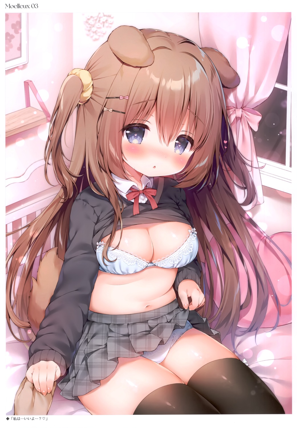 animal_ears bra inumimi mochi_peach momozu_komamochi pantsu seifuku shirt_lift skirt_lift sweater tail thighhighs