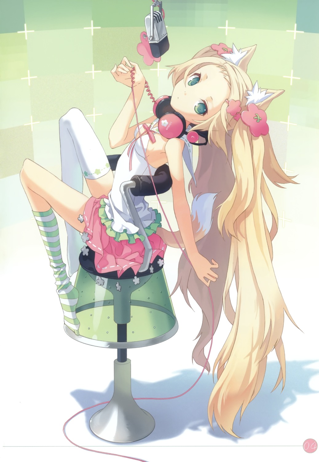 animal_ears h2so4 headphones island_of_horizon kitsune tail thighhighs