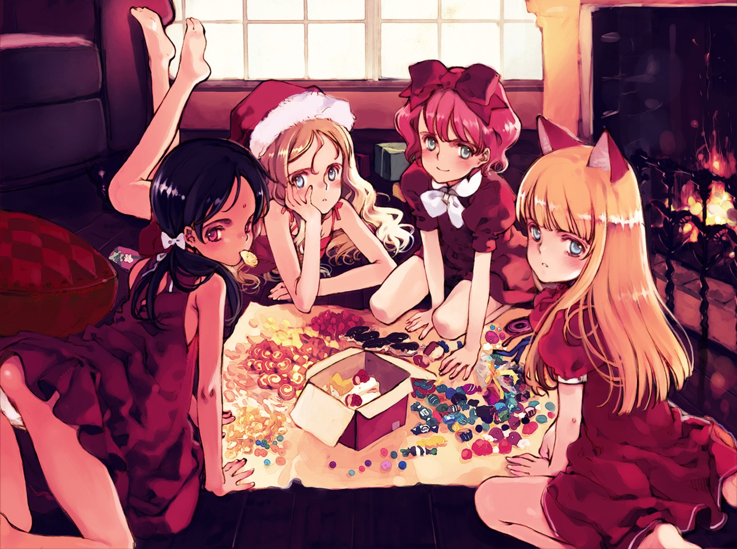 animal_ears aria_vancleef ass charlotte_francia christmas crossover dress ema_(shirotsume_souwa) feet kaya_xavier littlewitch loli nekomimi oyari_ashito pantsu quartett! shirotsume_souwa shoujo_mahou_gaku_little_witch_romanesque