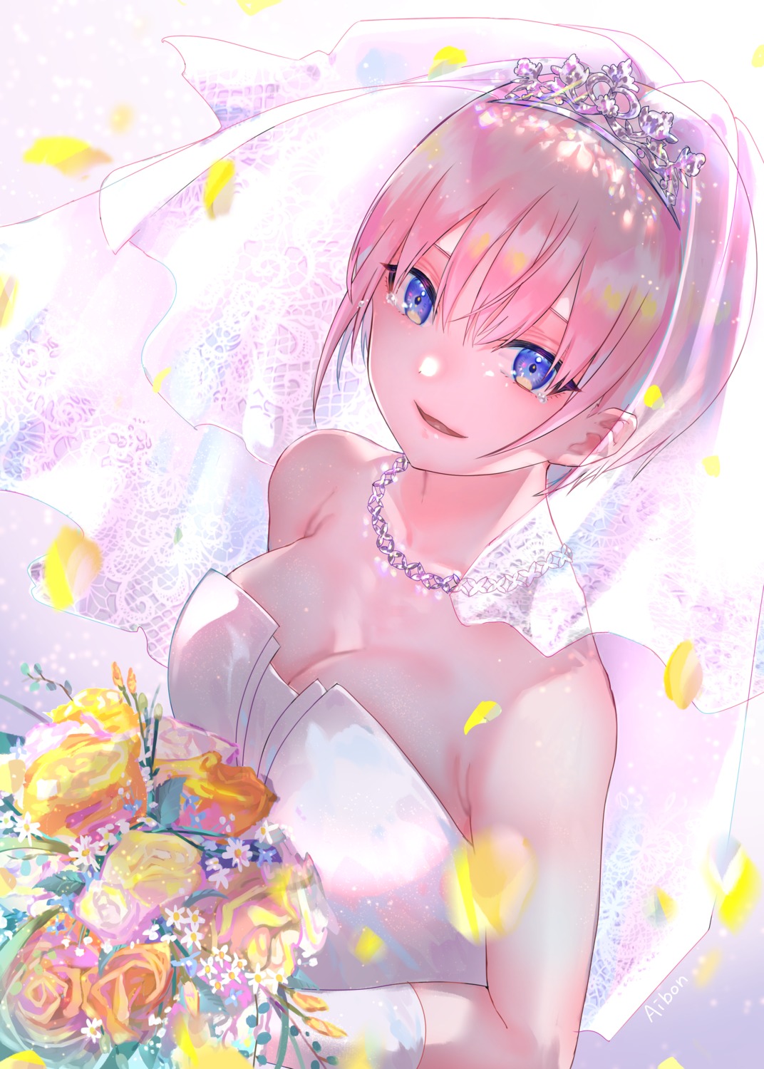 5-toubun_no_hanayome aibon dress nakano_ichika no_bra wedding_dress