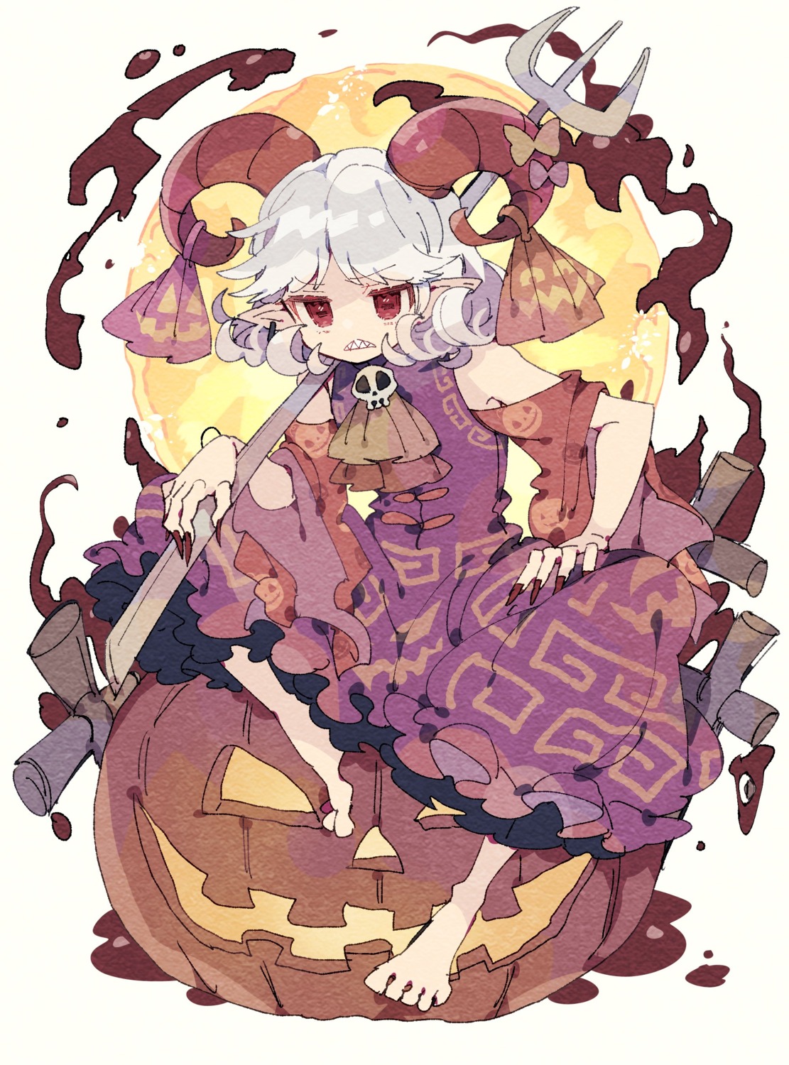 dress halloween horns nikorashika pointy_ears touhou toutetsu_yuuma weapon