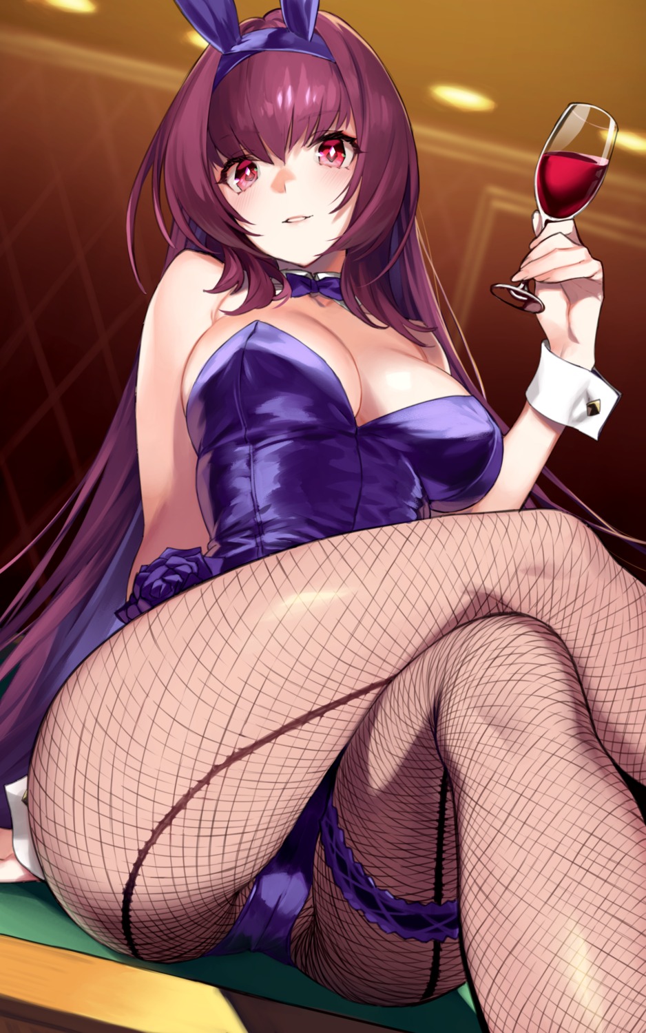 92m animal_ears bunny_ears bunny_girl cameltoe fate/grand_order fishnets garter no_bra pantyhose scathach_(fate/grand_order)