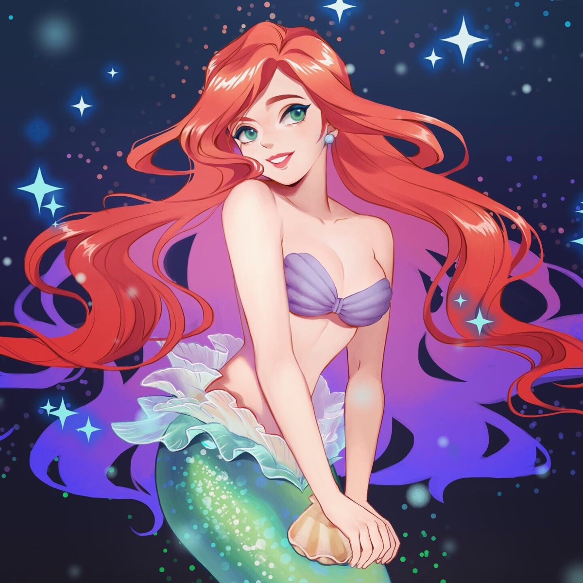 bikini_top cleavage mermaid momori monster_girl princess_ariel swimsuits the_little_mermaid