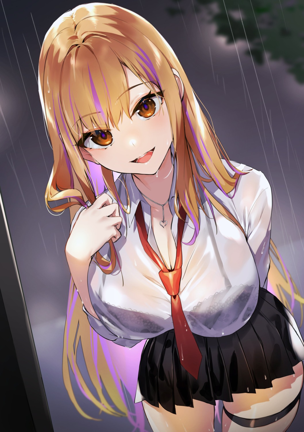 bra garter kasumi_komo see_through seifuku wet wet_clothes