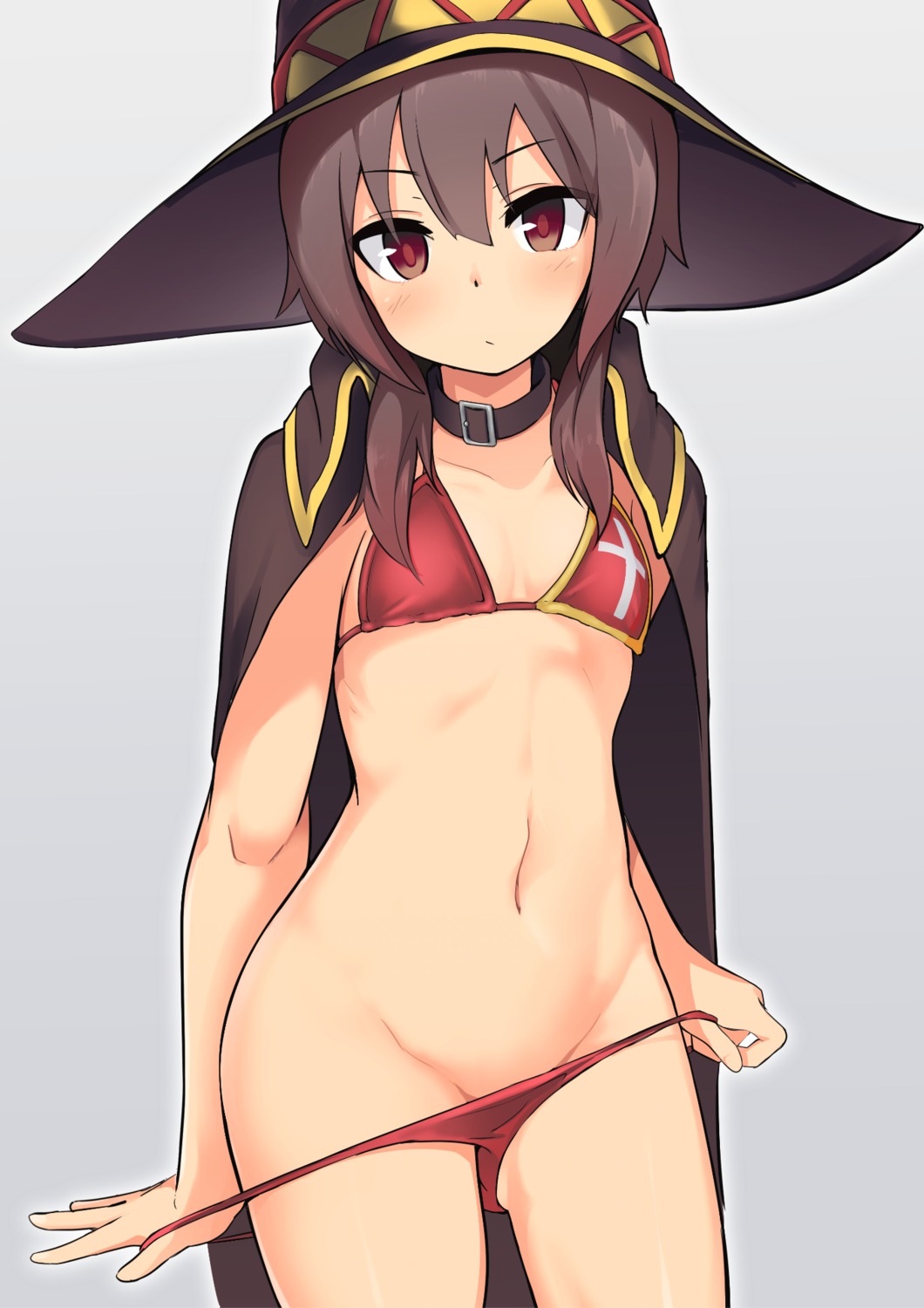 bikini cleavage jovejun kono_subarashii_sekai_ni_shukufuku_wo! megumin panty_pull swimsuits undressing witch