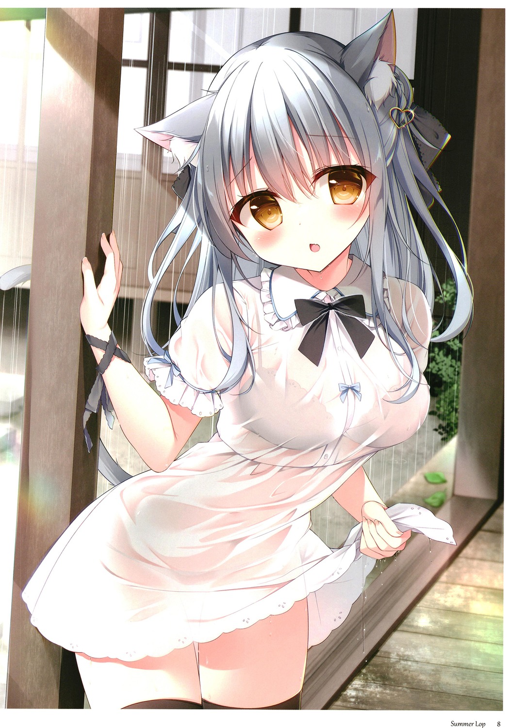 animal_ears bra dress nekomimi pantsu see_through shirosei_mochi tail thighhighs wet wet_clothes