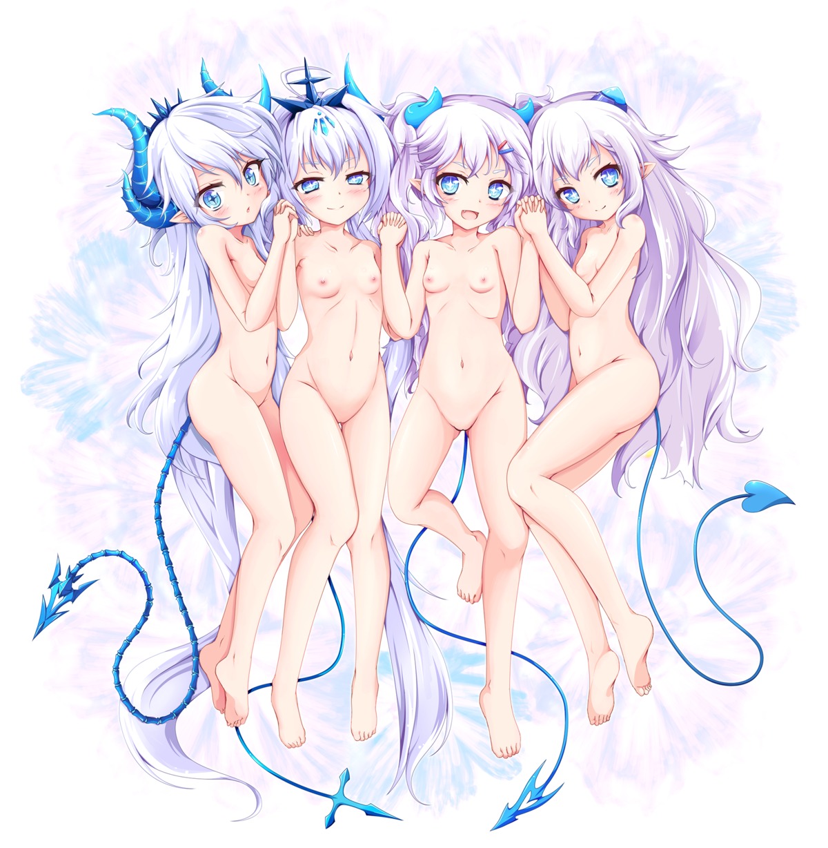 cat_and_rabbit elsword horns loli lu_(elsword) naked nipples pointy_ears pussy tail