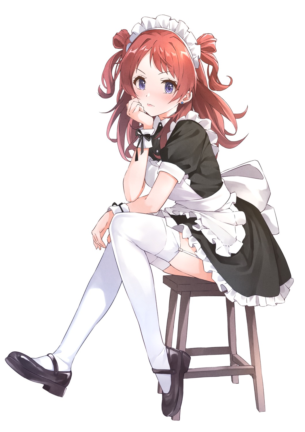 b1ack gakuen_idolm@ster hanami_saki maid skirt_lift stockings the_idolm@ster thighhighs