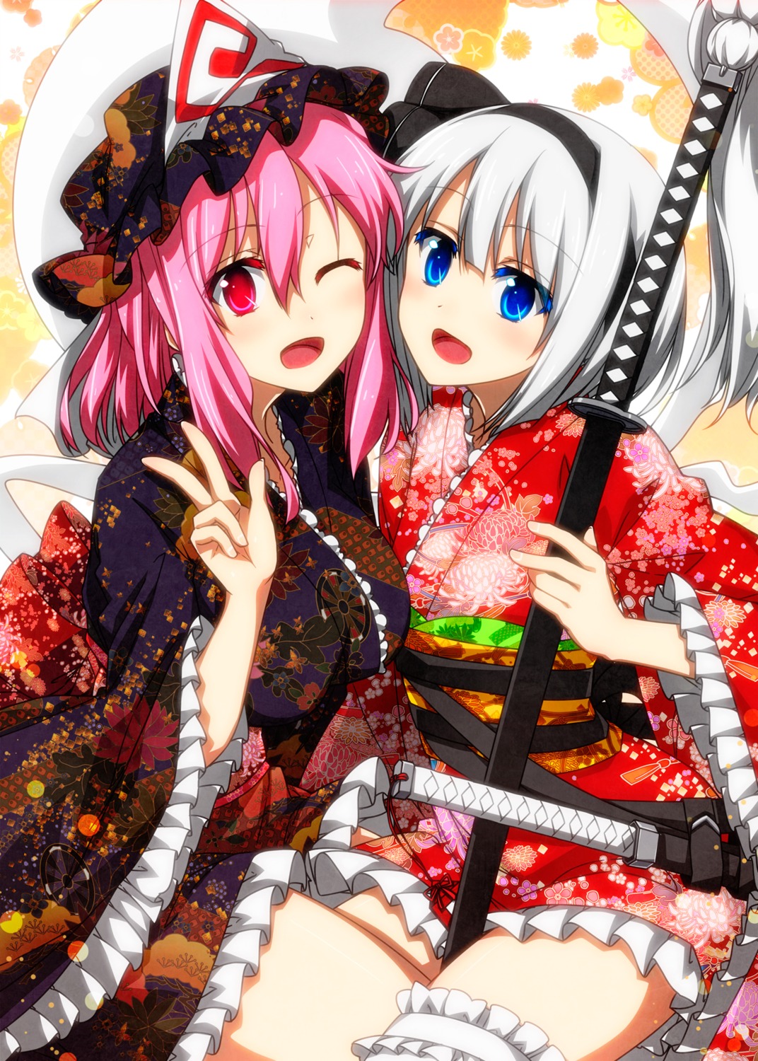 garter kimono konpaku_youmu saigyouji_yuyuko sazanami_mio sword touhou