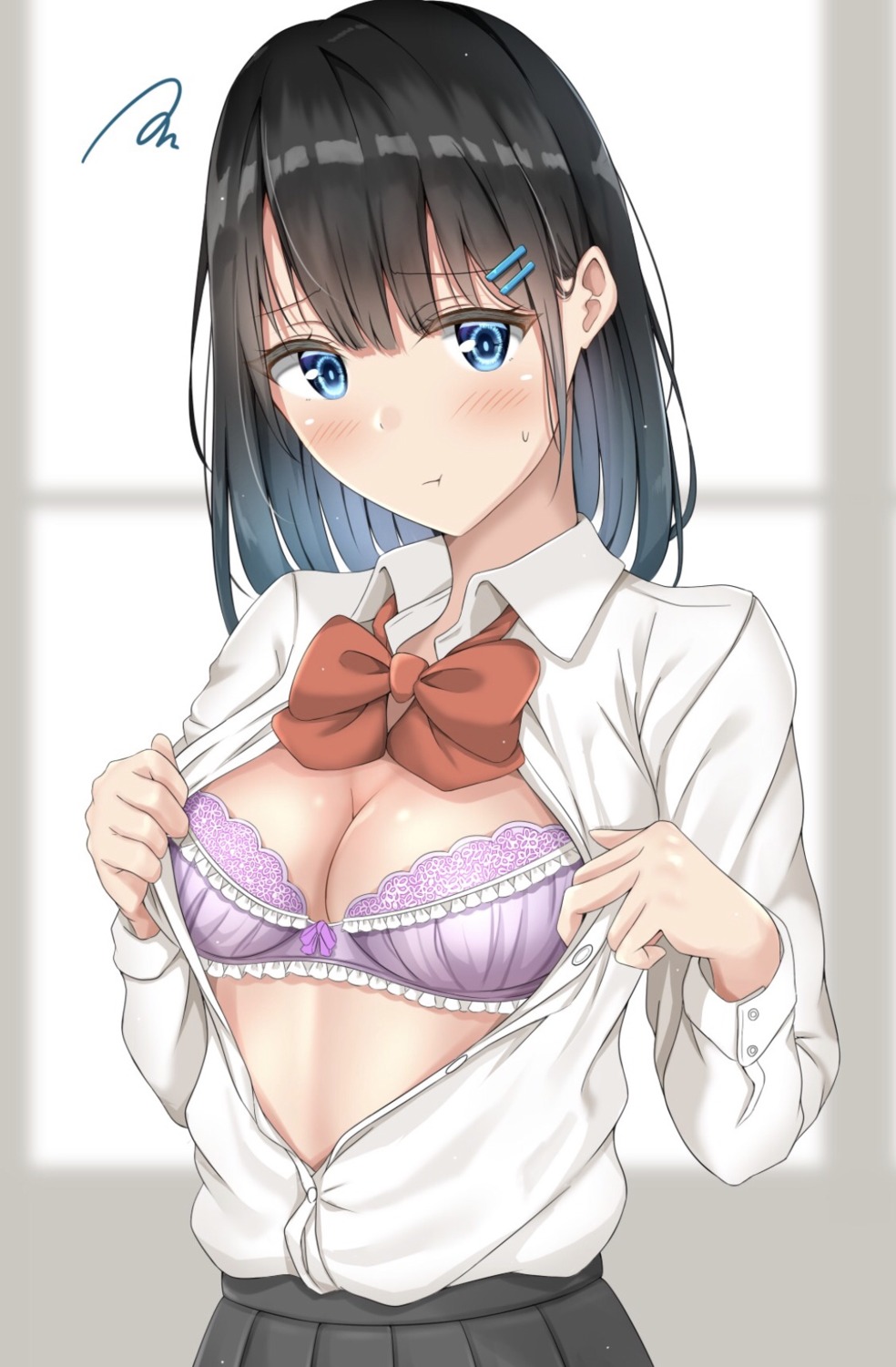 bra cleavage open_shirt seifuku sunpe undressing