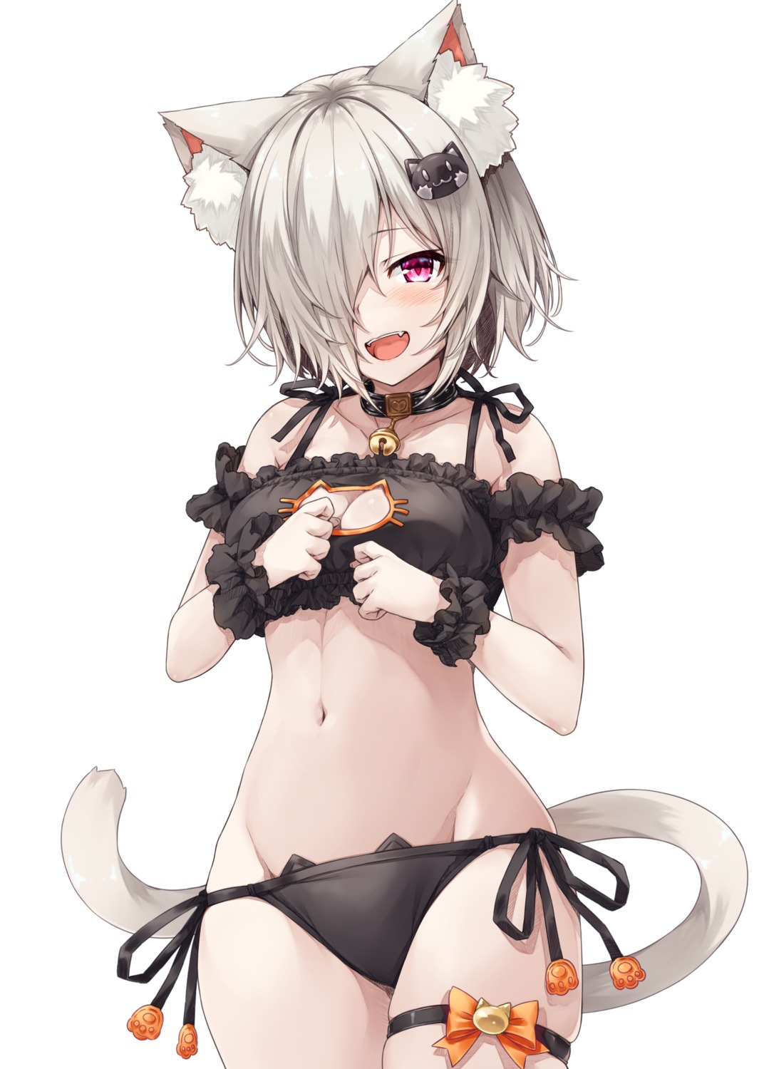 animal_ears bra breast_hold cleavage garter hasumi_(hasubatake39) nekomimi pantsu string_panties tail