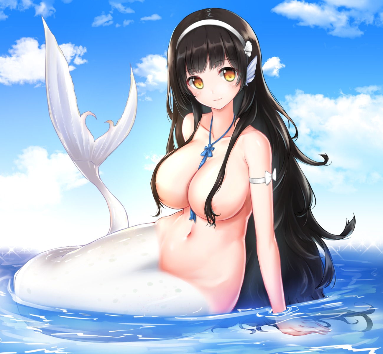 areola girls_frontline gukukim mermaid monster_girl naked qbz-95_(girls_frontline) tail wet