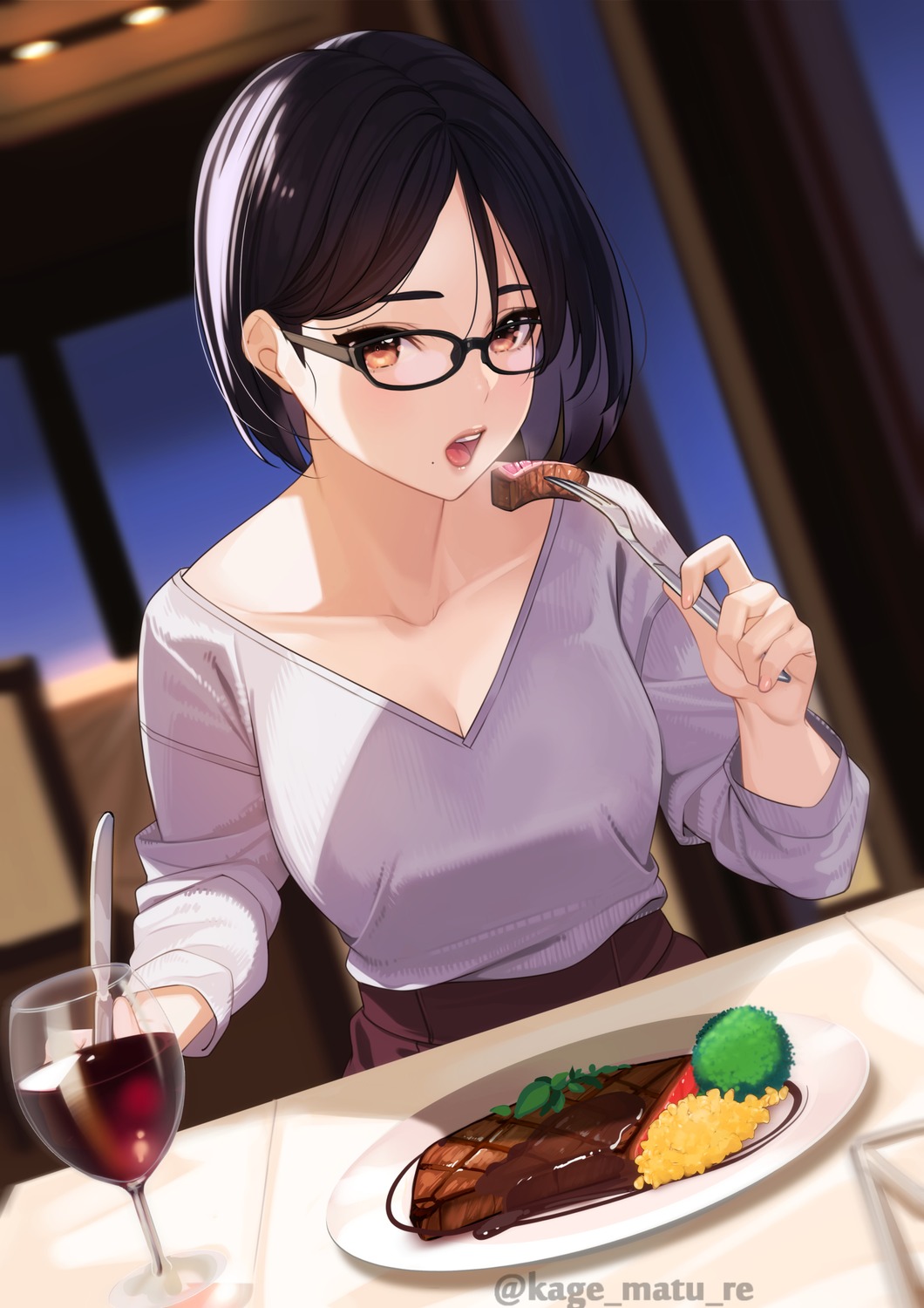 cleavage kagematsuri megane sweater