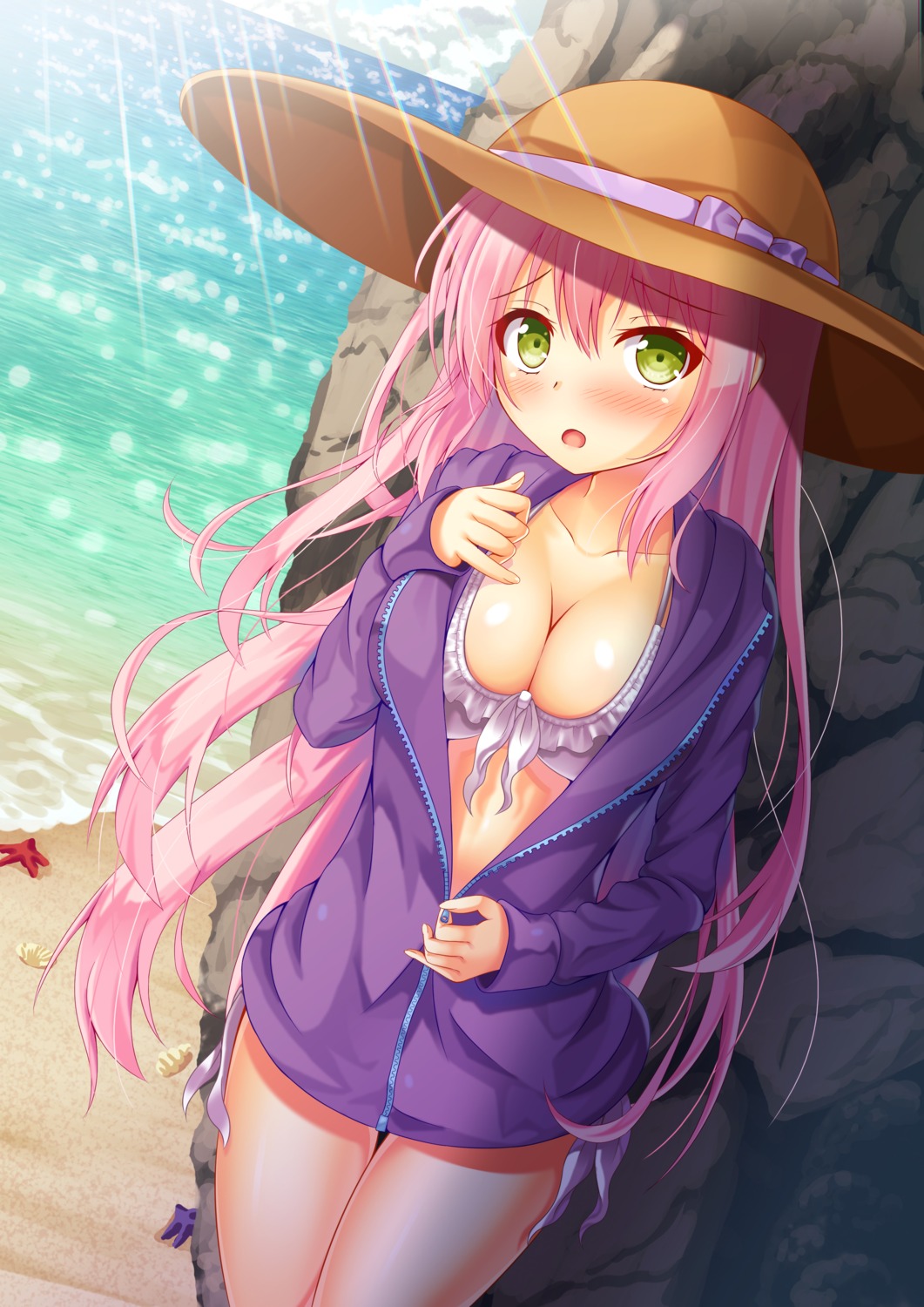 bikini_top cleavage kugatsu_tooka open_shirt swimsuits undressing