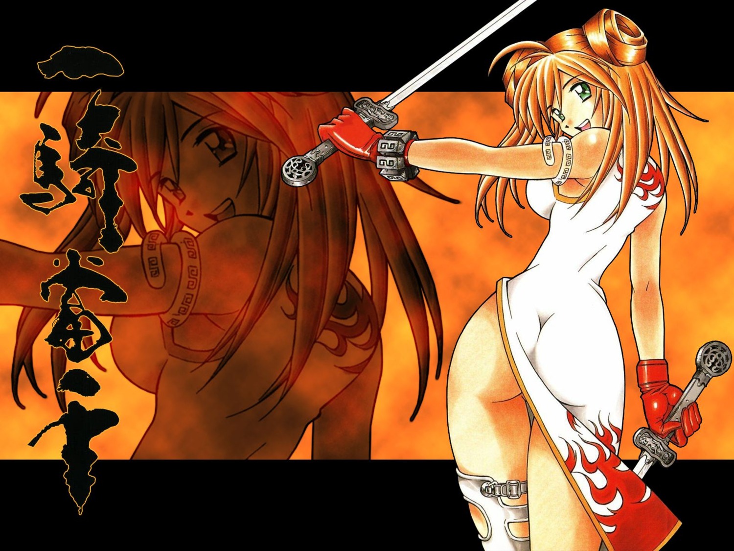 ass chinadress ikkitousen jpeg_artifacts shiozaki_yuuji sonsaku_hakufu sword wallpaper