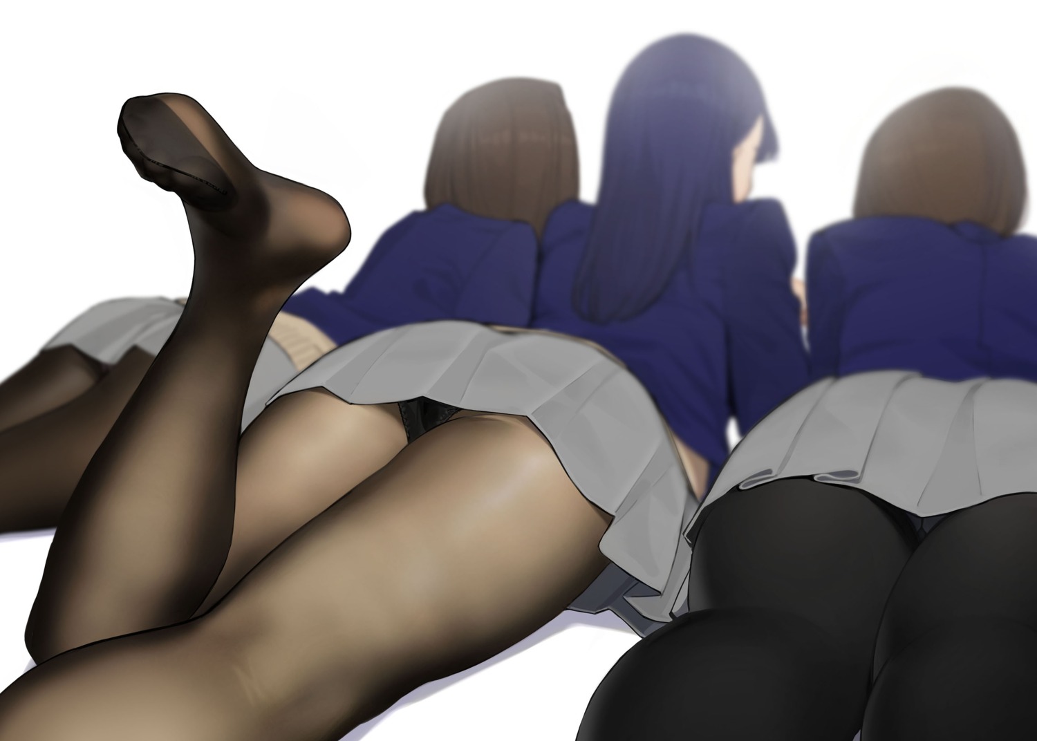 aikawa_ren feet miru_tights moegi_homi nakabeni_yua pantsu pantyhose seifuku sweater yom