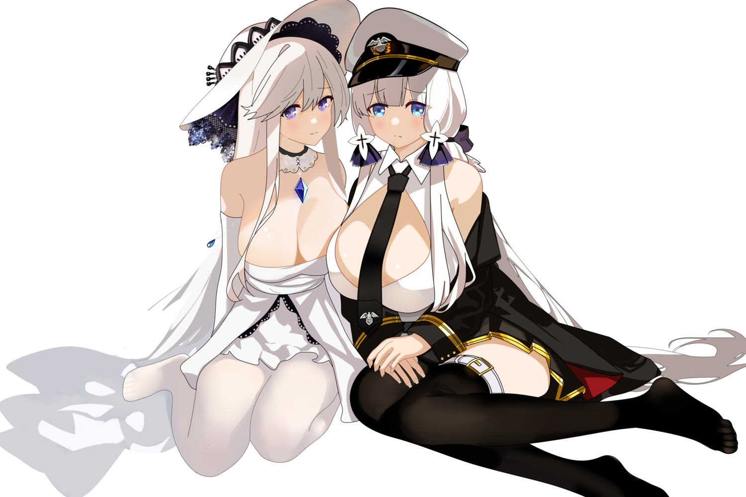 azur_lane cosplay dress enterprise_(azur_lane) fs_(sdamsd21321) garter illustrious_(azur_lane) no_bra pantyhose thighhighs uniform yuri