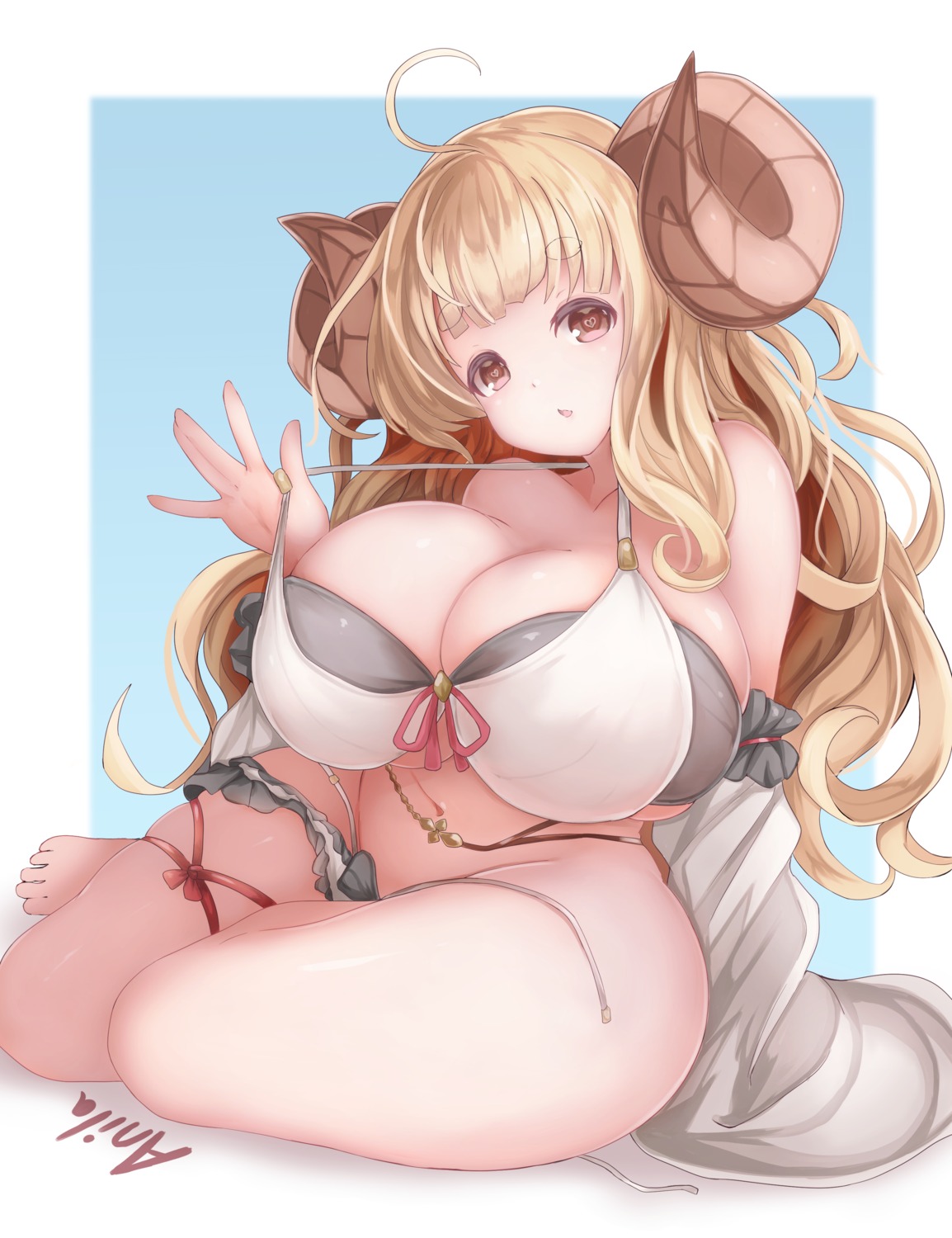 anila_(granblue_fantasy) bikini garter granblue_fantasy horns panty_pull sleeping_ear swimsuits