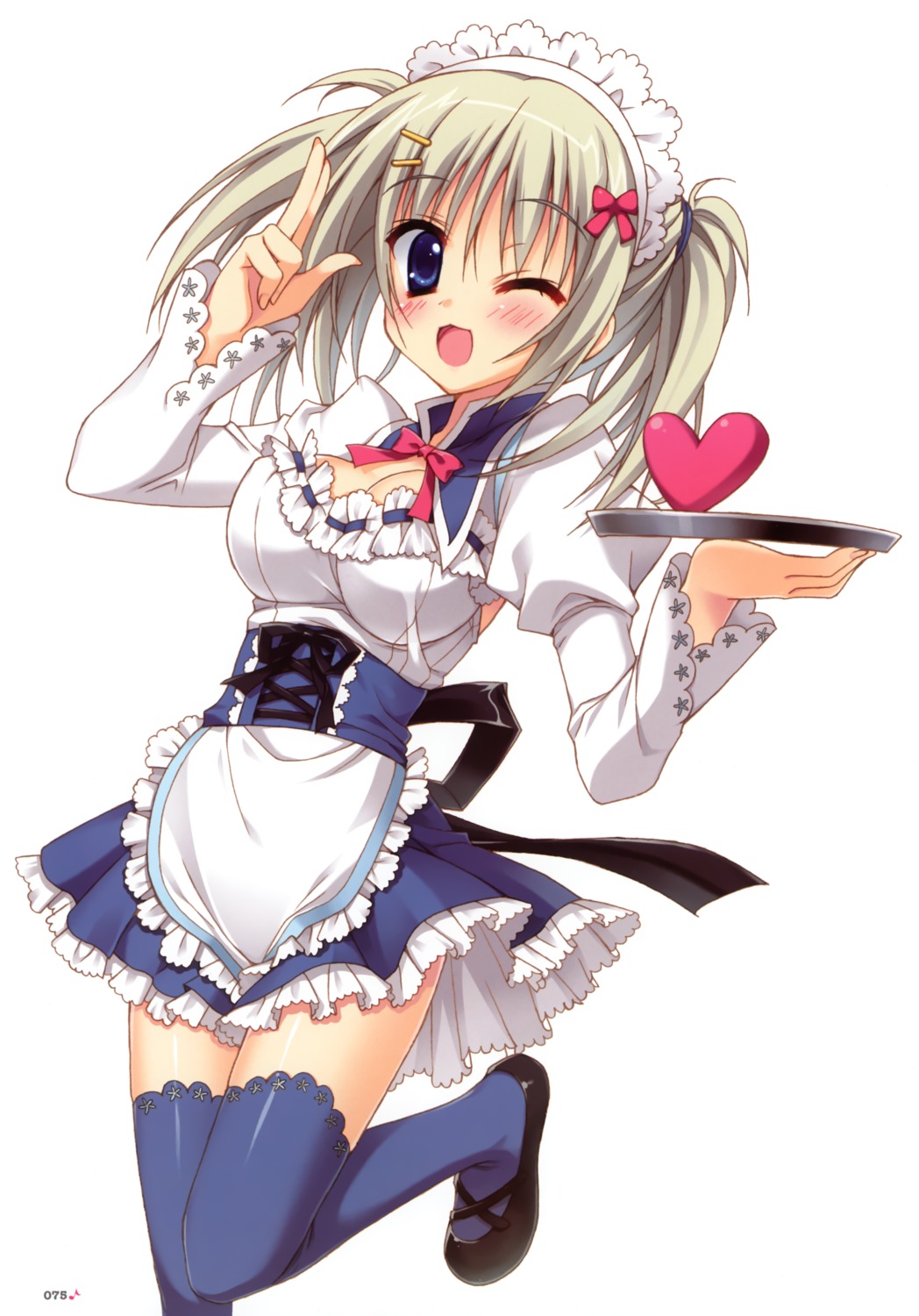 cleavage hontani_kanae maid ore_to_ichino_no_game_doukoukai_katsudou_nisshi sawamura_kirica thighhighs waitress