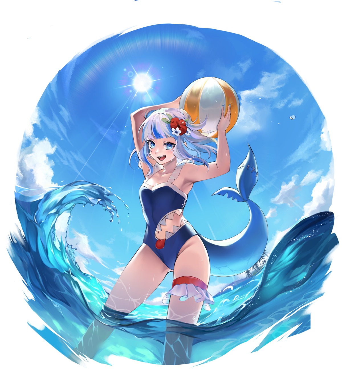 garter gawr_gura hololive hololive_english swimsuits tagme tail wet