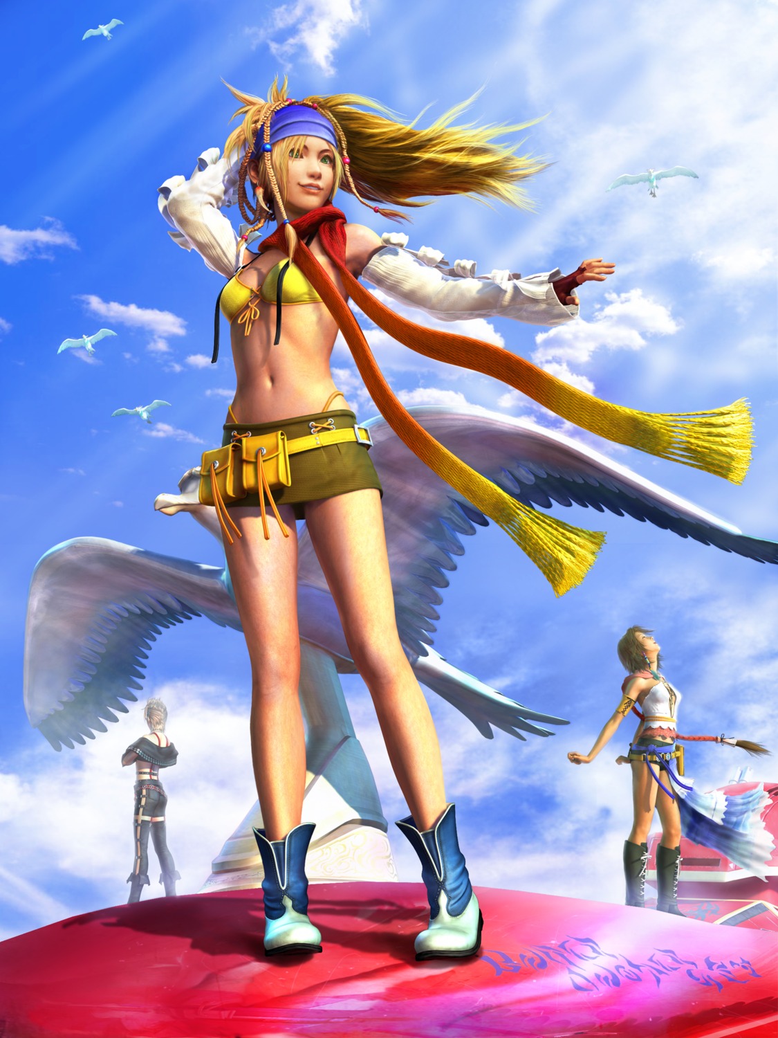 bikini_top cg final_fantasy final_fantasy_x final_fantasy_x-2 paine rikku square_enix swimsuits thighhighs yuna