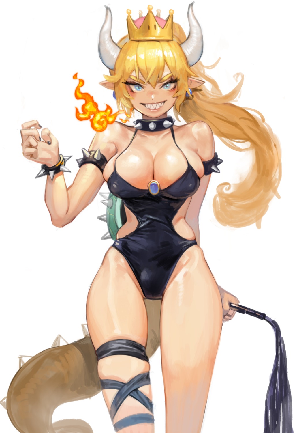 bowsette erect_nipples horns leotard new_super_mario_bros._u_deluxe pointy_ears romana tail weapon